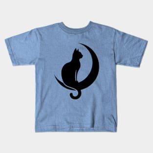 Cat Sitting on Crescent Moon Kids T-Shirt